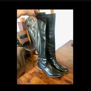 Knee high black faux leather boots zip on side size 9 White Mountain